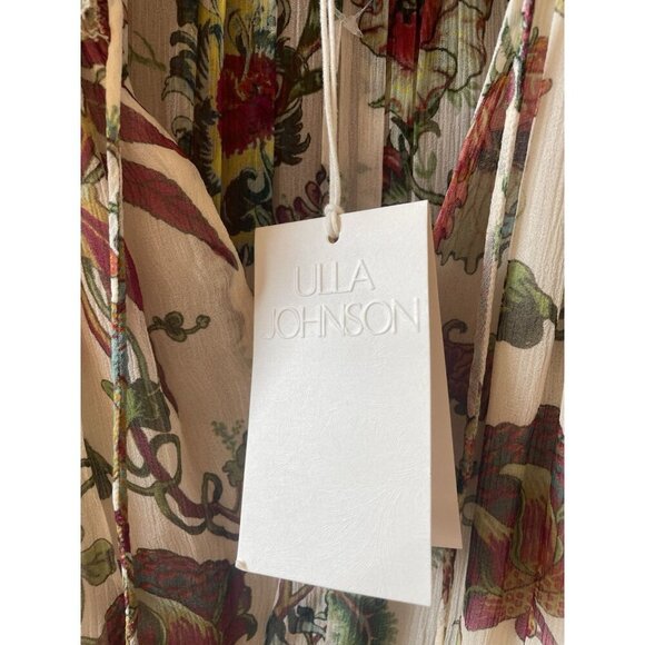 NWT Silk Ulla Johnson Adrienne Midi Dress w/ Ruffles Ecru Floral Size 6 - Picture 14 of 15